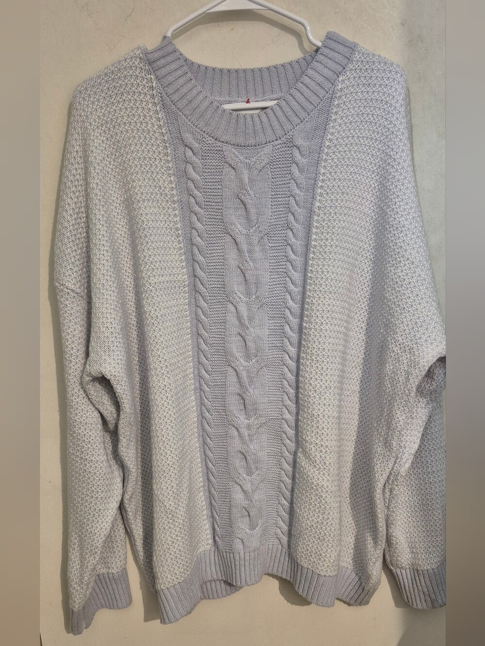 Altar'd State Blue & White Colorblock Cableknit Crewneck Sweater Sz.XL NWT
